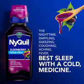 Vicks NyQuil Cold and Flu Liquid, Nighttime Cold and Flu Medicine for Adults, Elderberry, 12 Fl oz